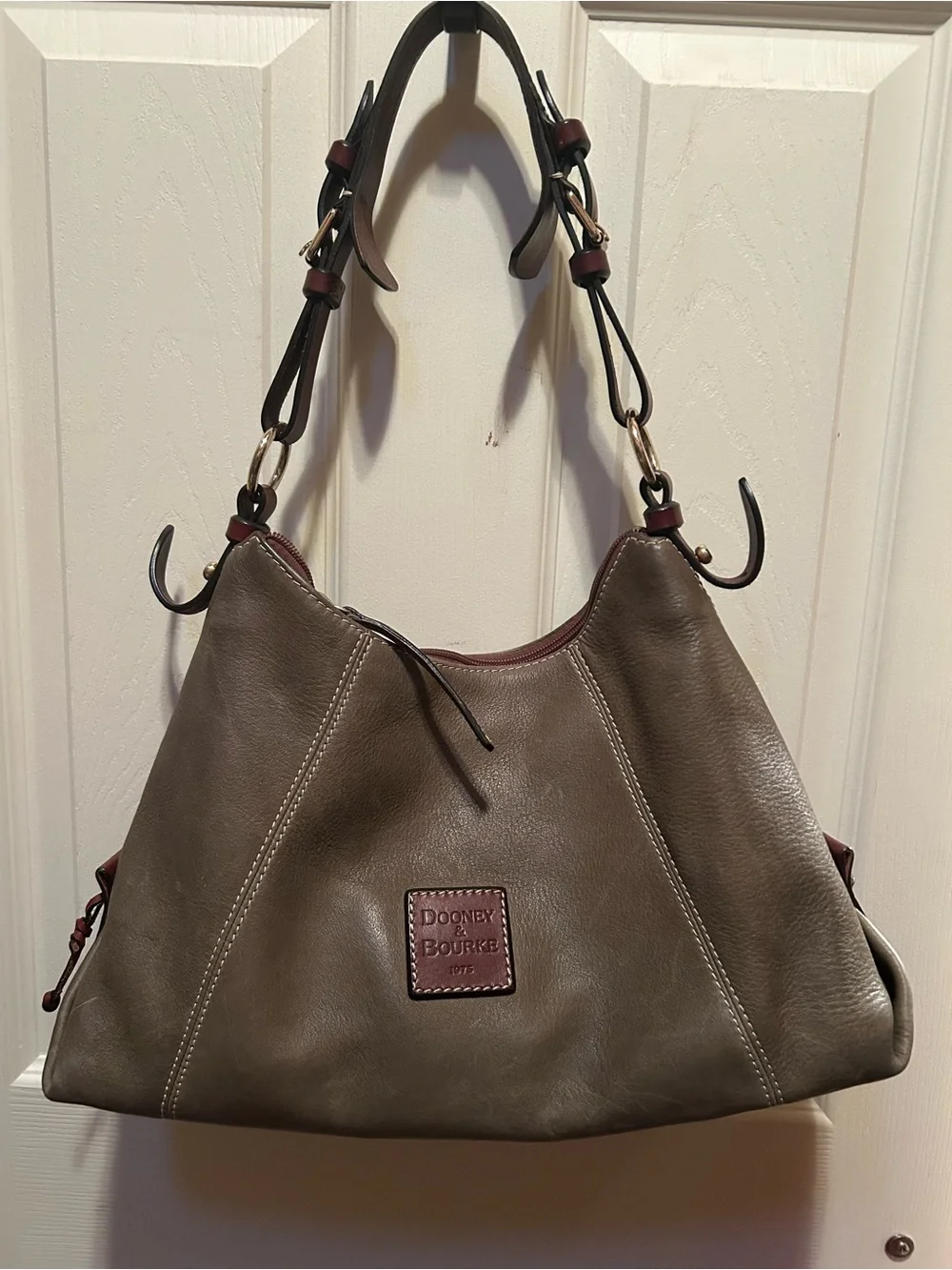 Dooney & Bourke Olive Sage Pebbled Leather Hobo Bag #J1067919; 9”D 16”W 11”